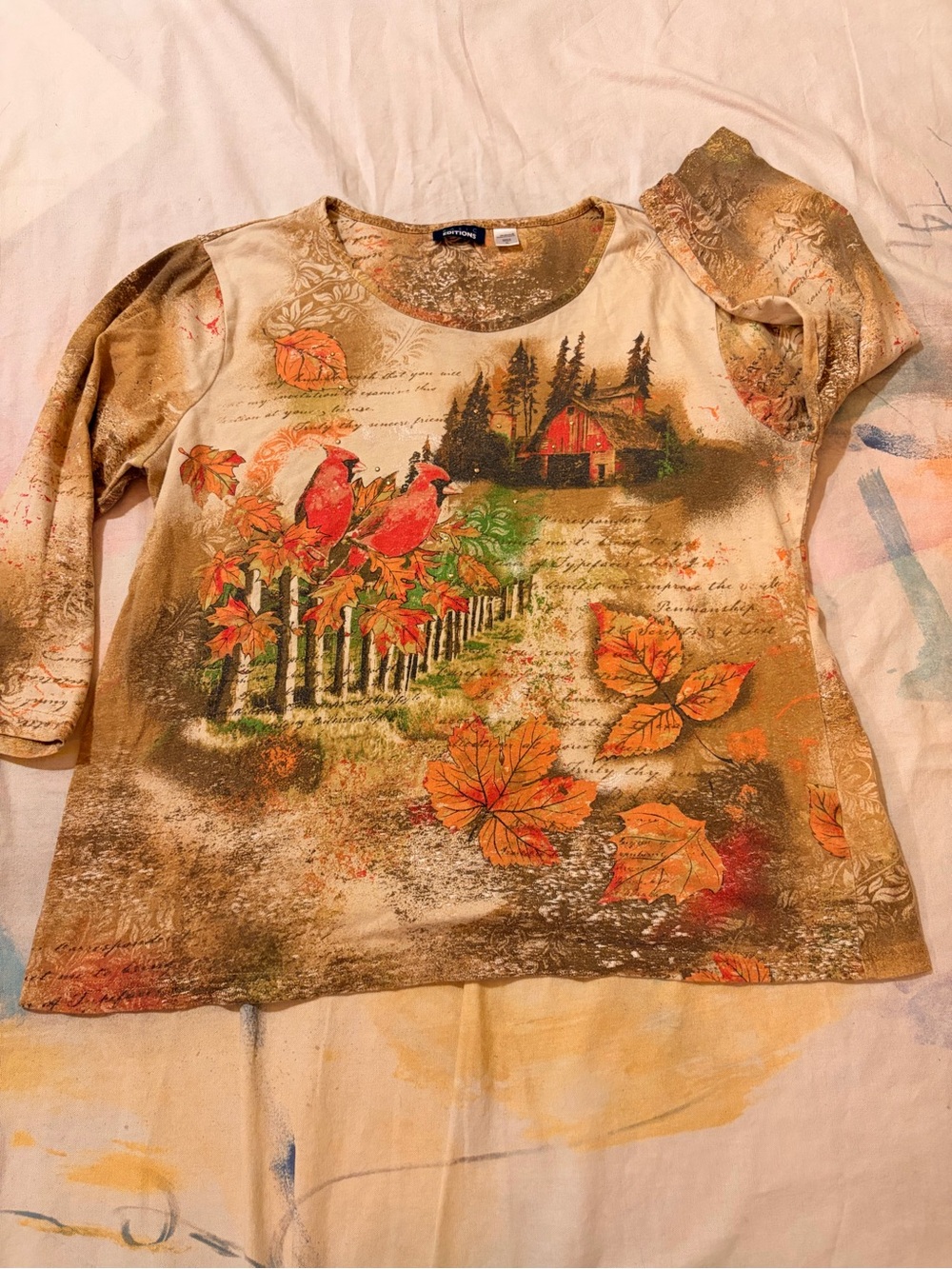 Fall Autumn Fashion Cardinal Graphic 90’s Y2K Tuscan Mom Top - Brown